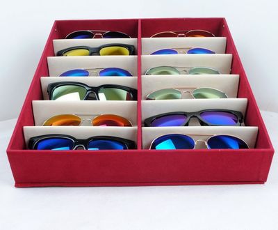 镜架配件-工厂直销 可竖立高档鹿皮绒12格眼镜展示盒 首饰收纳盒 太阳镜-镜架配.
